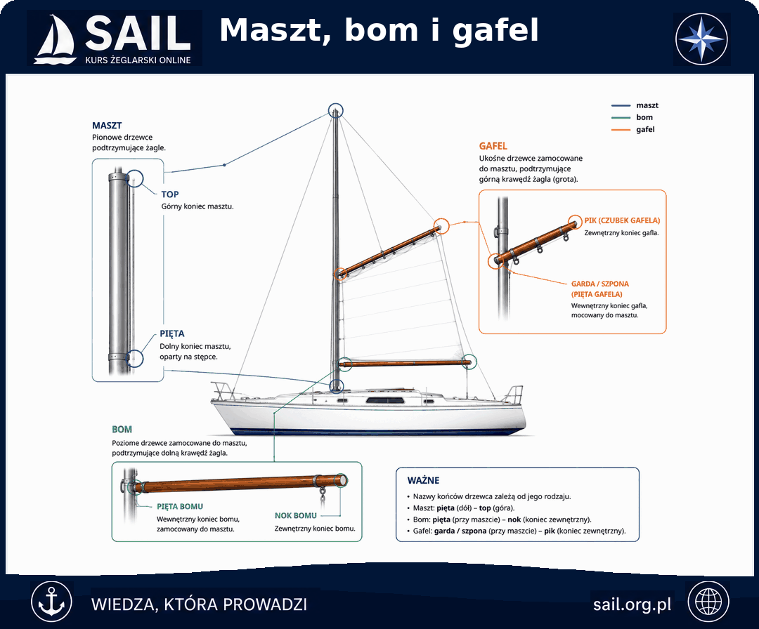 Maszt, bom i gafel – końce drzewc
