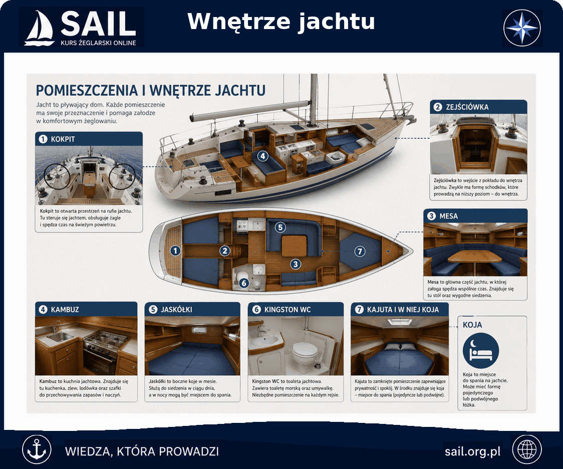 Pomieszczenia i wnętrze jachtu