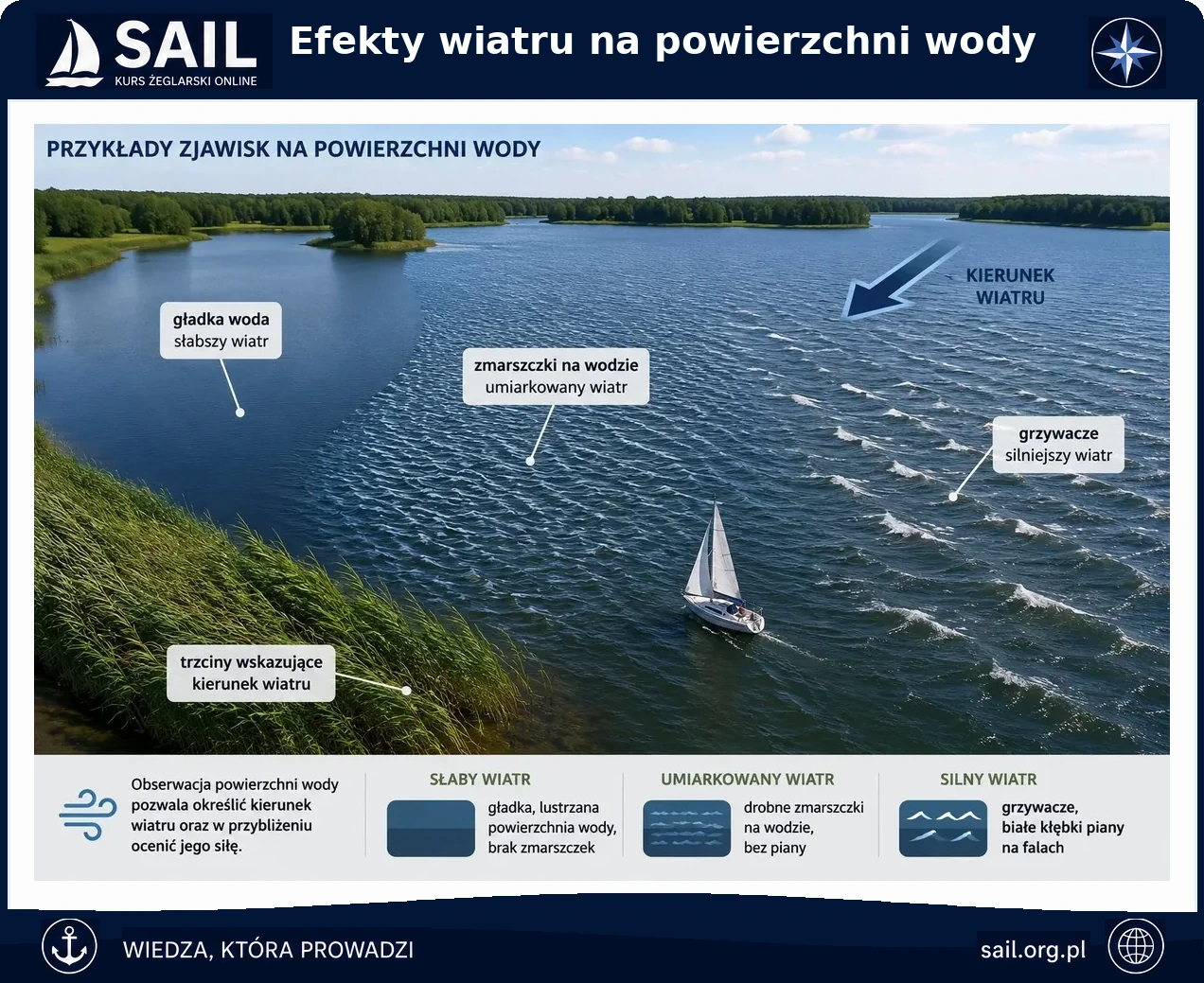 Przykłady zjawisk widocznych na powierzchni wody