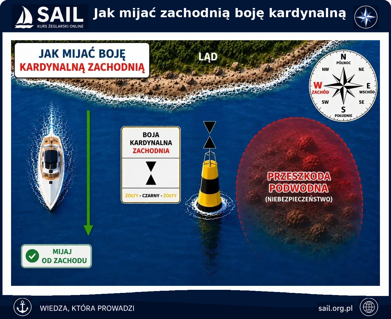 jak minąć zachodnią boje kradynalną